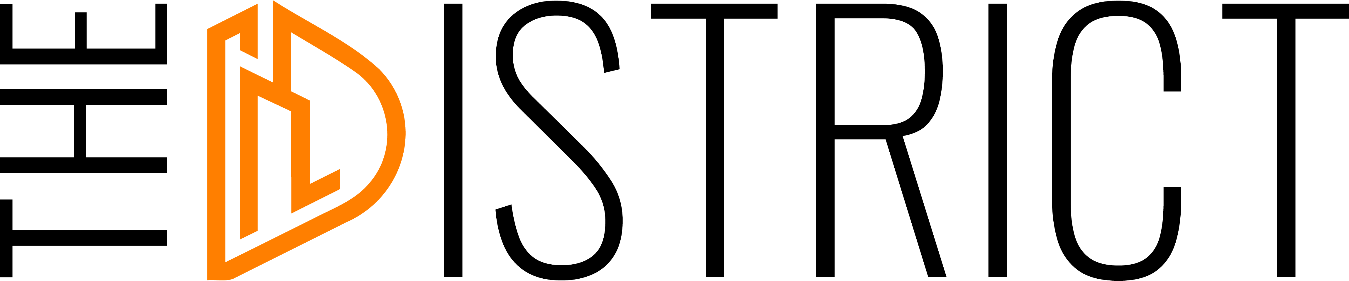 An orange stylized letter D is on a black background.